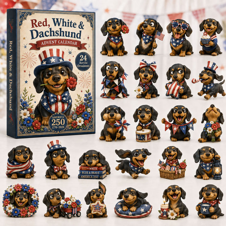 CHRISTMAS KICKOFF 40% OFF - Red White Dachshund Advent Calendar 2026 - 24-Day Festive Countdown, Acrylic Charms Blind Box - Gift For Dachshund Lovers AC0TH093