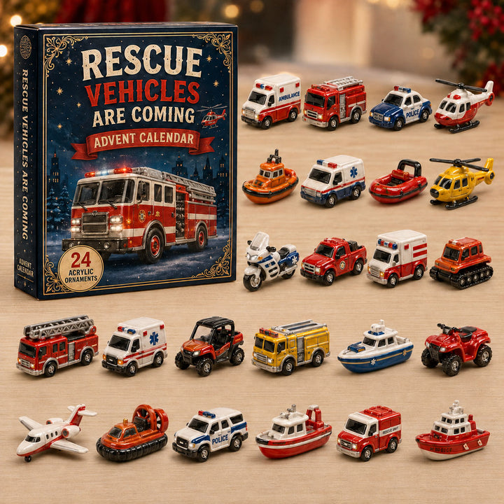 CHRISTMAS KICKOFF 40% OFF - Rescue Vehicles Fleet Advent Calendar 2026 - 24-Day Festive Countdown, Acrylic Charms Blind Box - Gift For Vehicle Lovers AC0TM220
