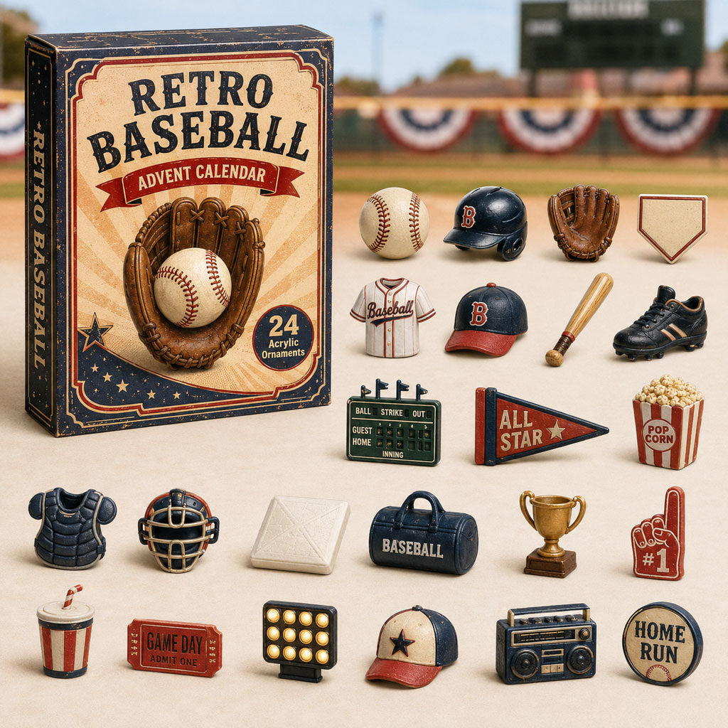 CHRISTMAS KICKOFF 40% OFF - Retro Baseball Advent Calendar 2026 - 24-Day Festive Countdown, Acrylic Charms Blind Box - Gift For Baseball Lovers AC0TM087