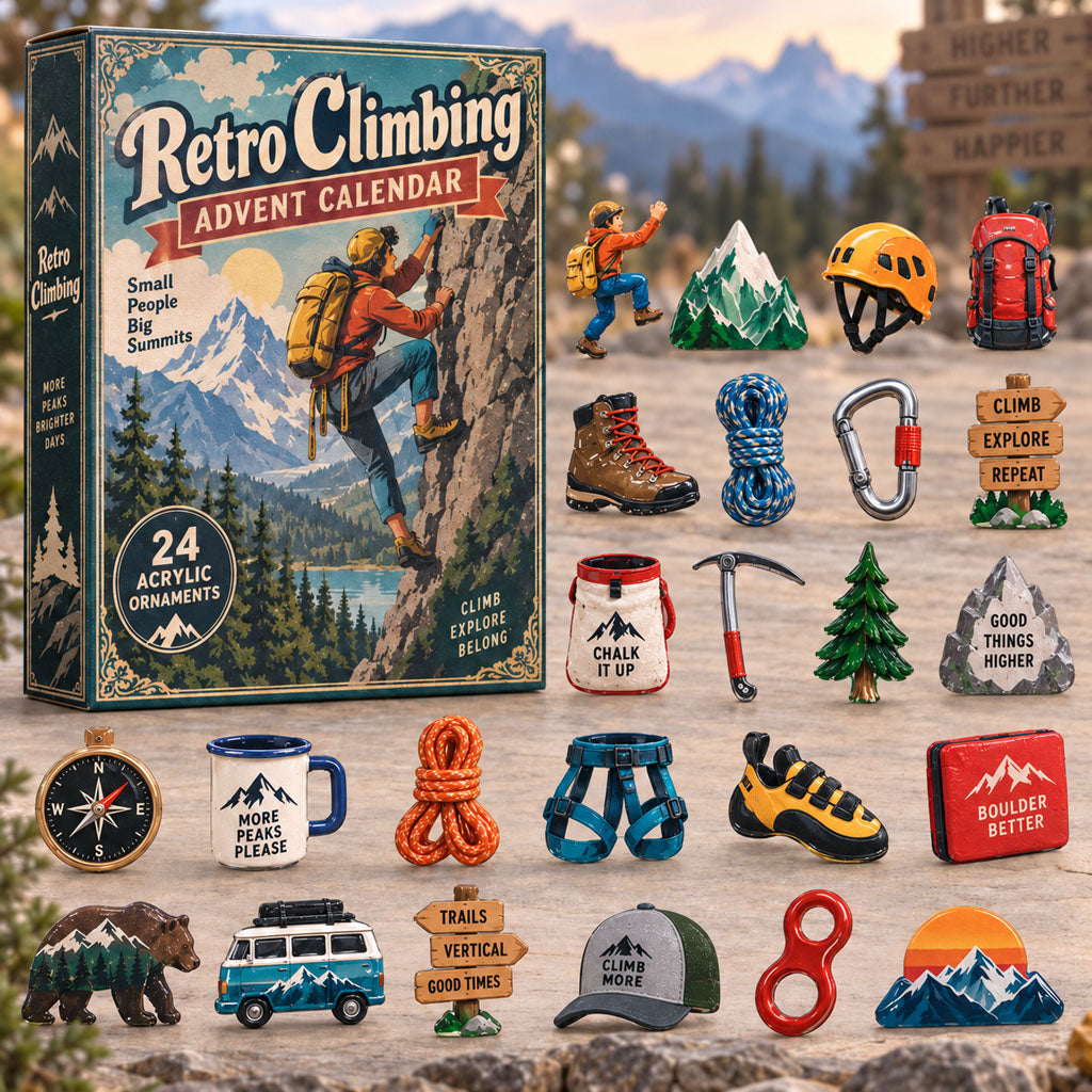CHRISTMAS KICKOFF 40% OFF - Retro Climbing Advent Calendar 2026 - 24-Day Festive Countdown, Acrylic Charms Blind Box - Gift For Climbing Lovers AC0NT259