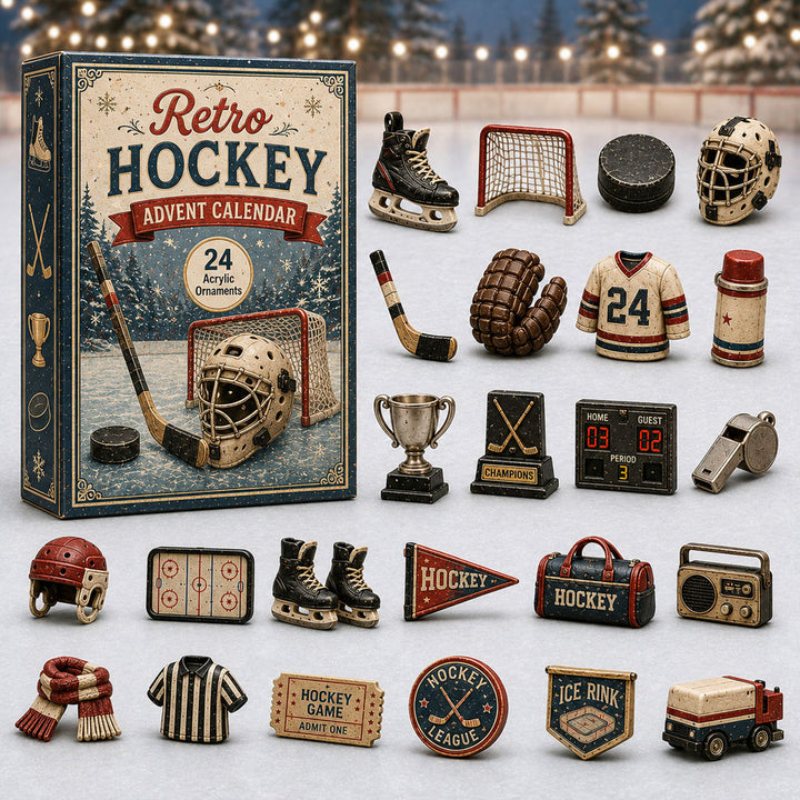CHRISTMAS KICKOFF 40% OFF - Retro Hockey Advent Calendar 2026 - 24-Day Festive Countdown, Acrylic Charms Blind Box - Gift For Hockey Lovers AC0HA185