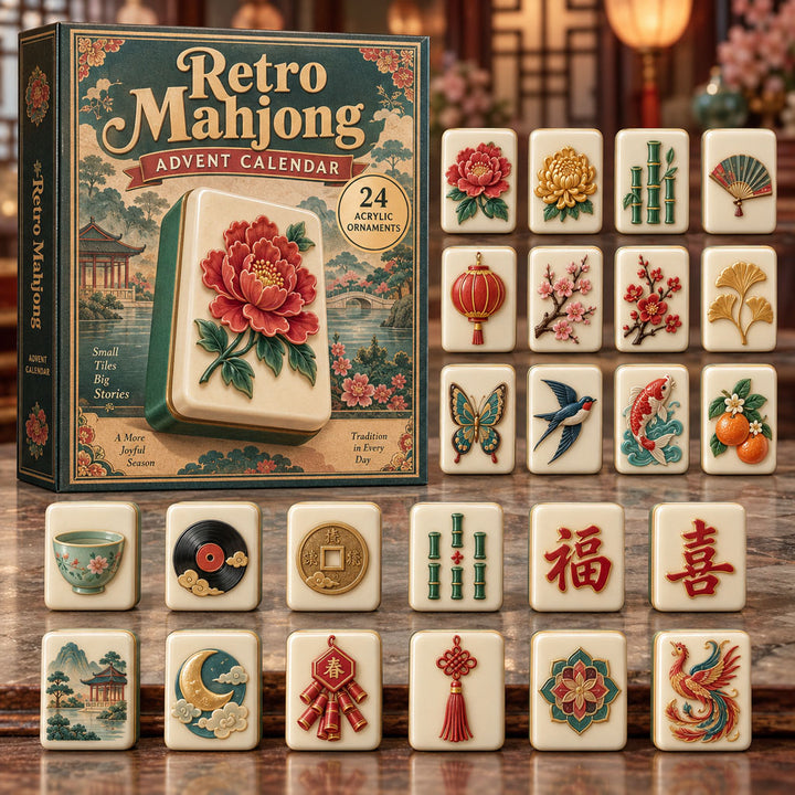 CHRISTMAS KICKOFF 40% OFF - Retro Mahjong Advent Calendar 2026 - 24-Day Festive Countdown, Acrylic Charms Blind Box - Gift For Mahjong Lovers AC0NT277