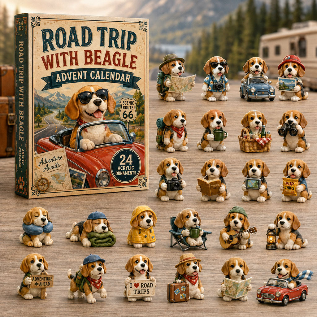 CHRISTMAS KICKOFF 40% OFF - Road Trip With Beagle Advent Calendar 2026 - 24-Day Festive Countdown, Acrylic Charms Blind Box - Gift For Beagle Lovers AC0NT130