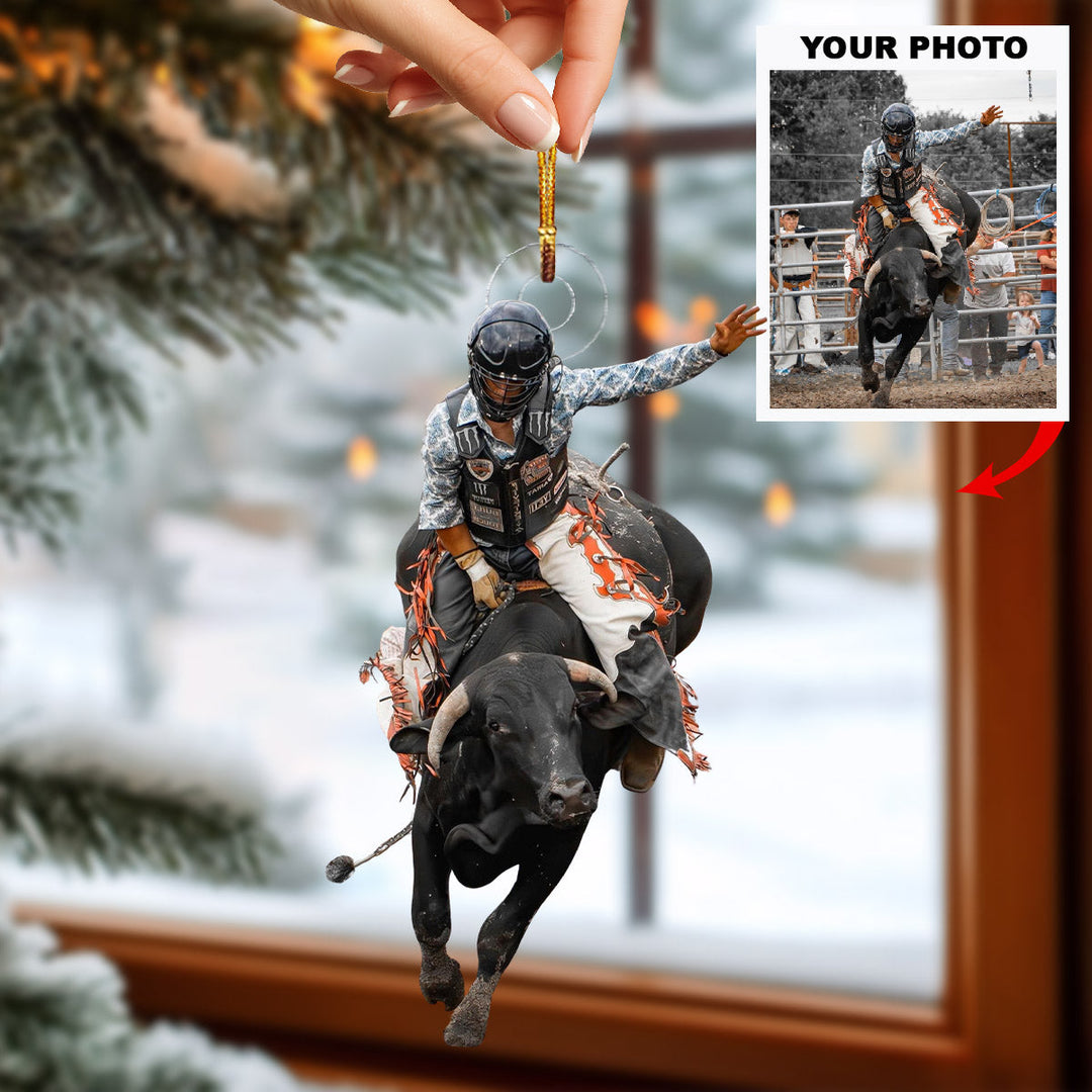 Rodeo Bull Legend - Personalized Photo Mica Ornament - Christmas Gift For Rodeo Lovers