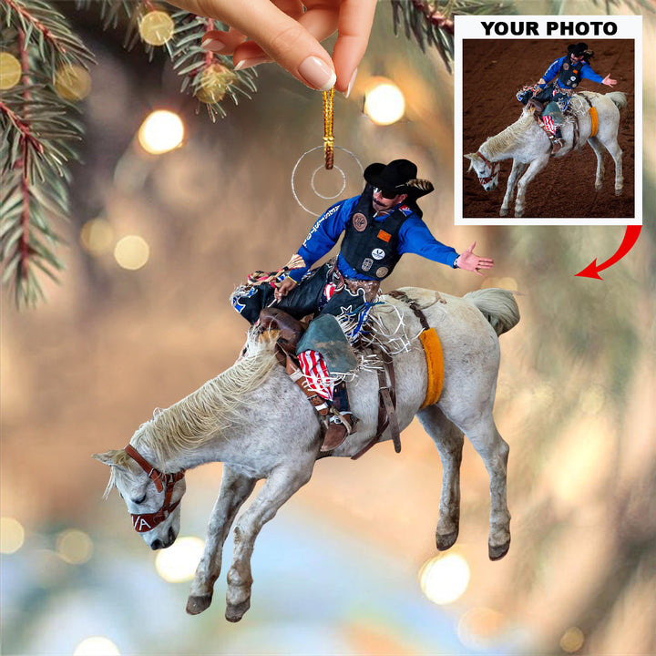 Rodeo Storm Rider - Personalized Photo Mica Ornament - Christmas Gift For Rodeo Lovers