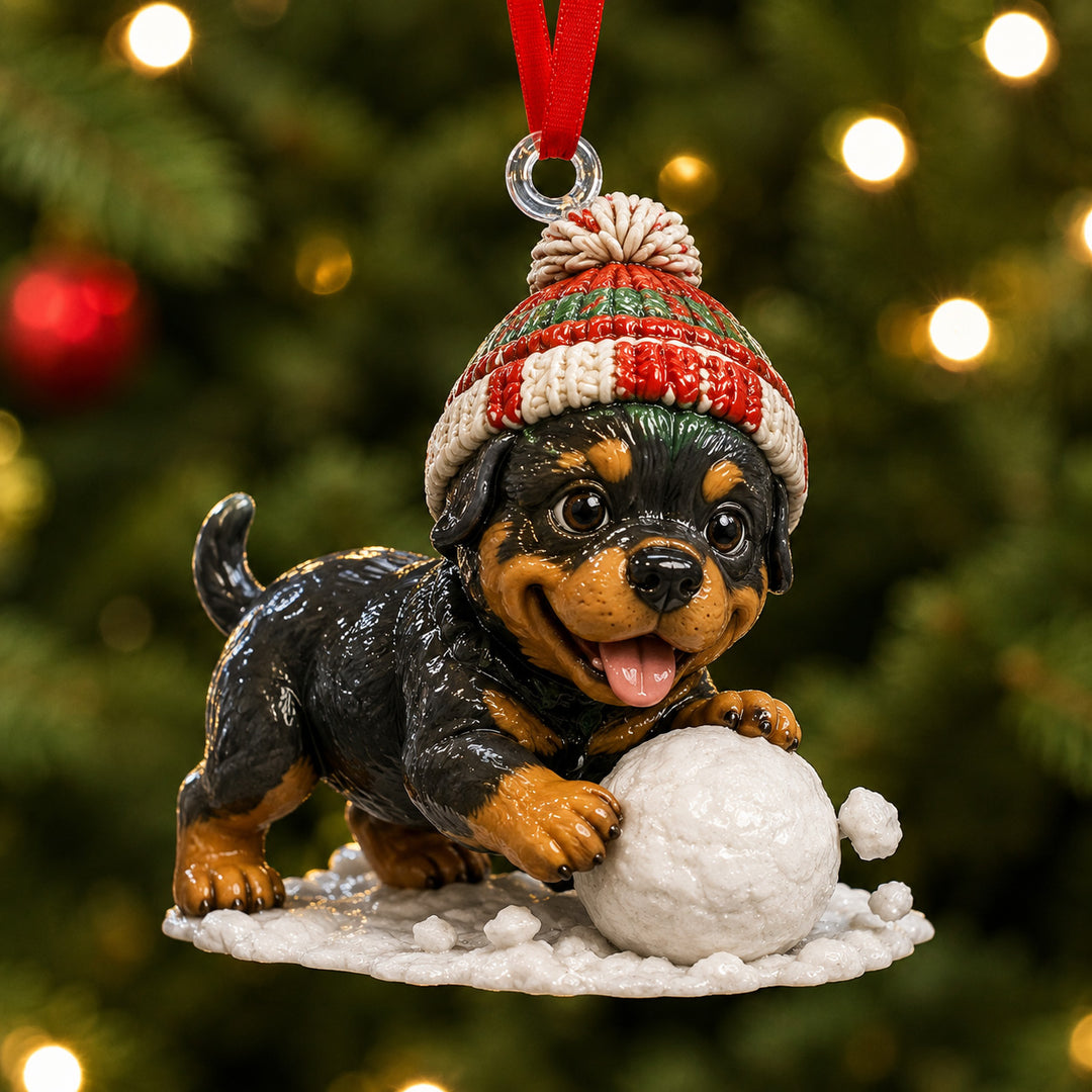 Rottweiler Snow Playful Mica Ornament NCU0HT088