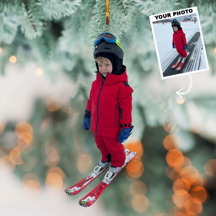 Ski Tracks - Personalized Photo Mica Ornament - Christmas Gift For Skiing Players, Skiing Lovers
