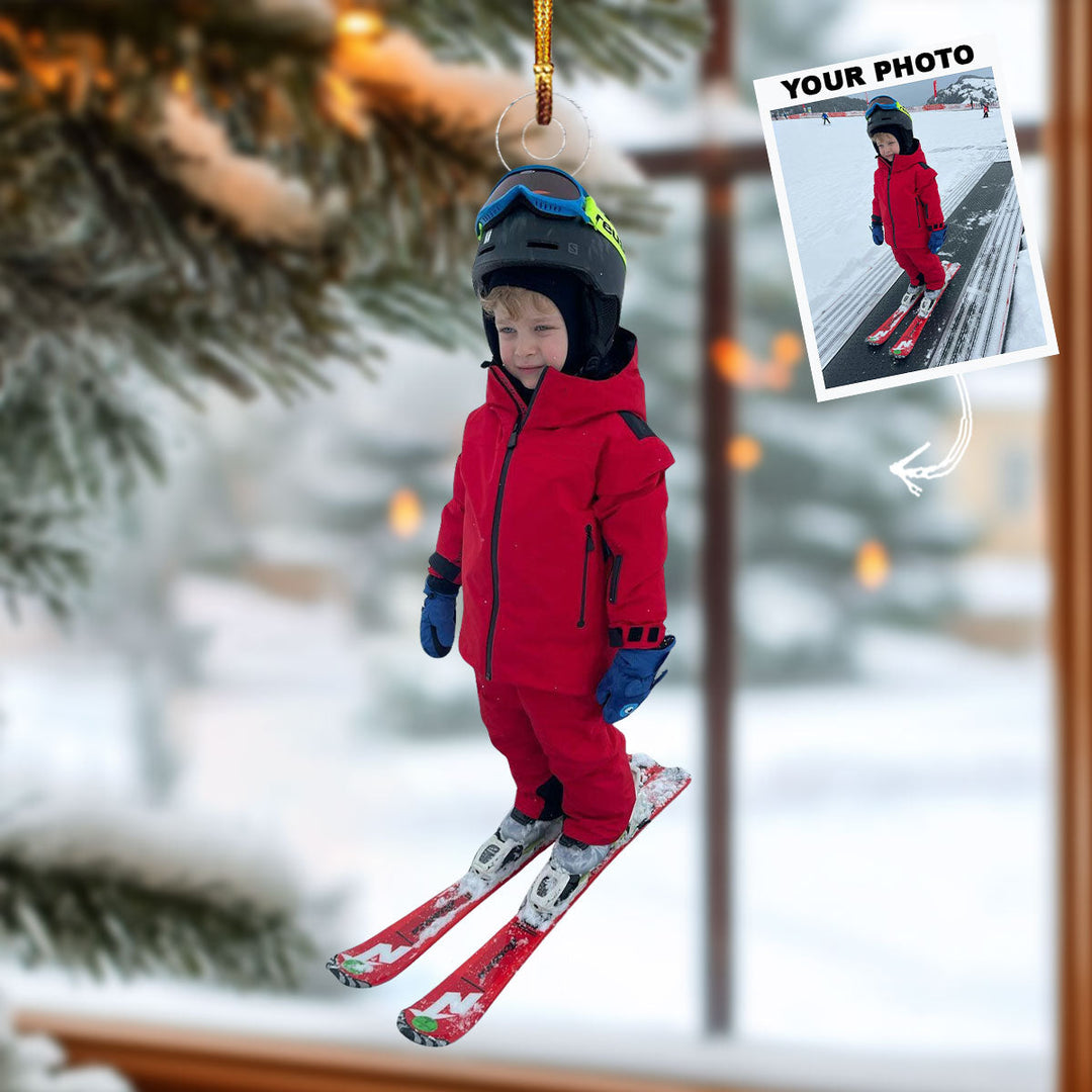 Ski Tracks - Personalized Photo Mica Ornament - Christmas Gift For Skiing Players, Skiing Lovers