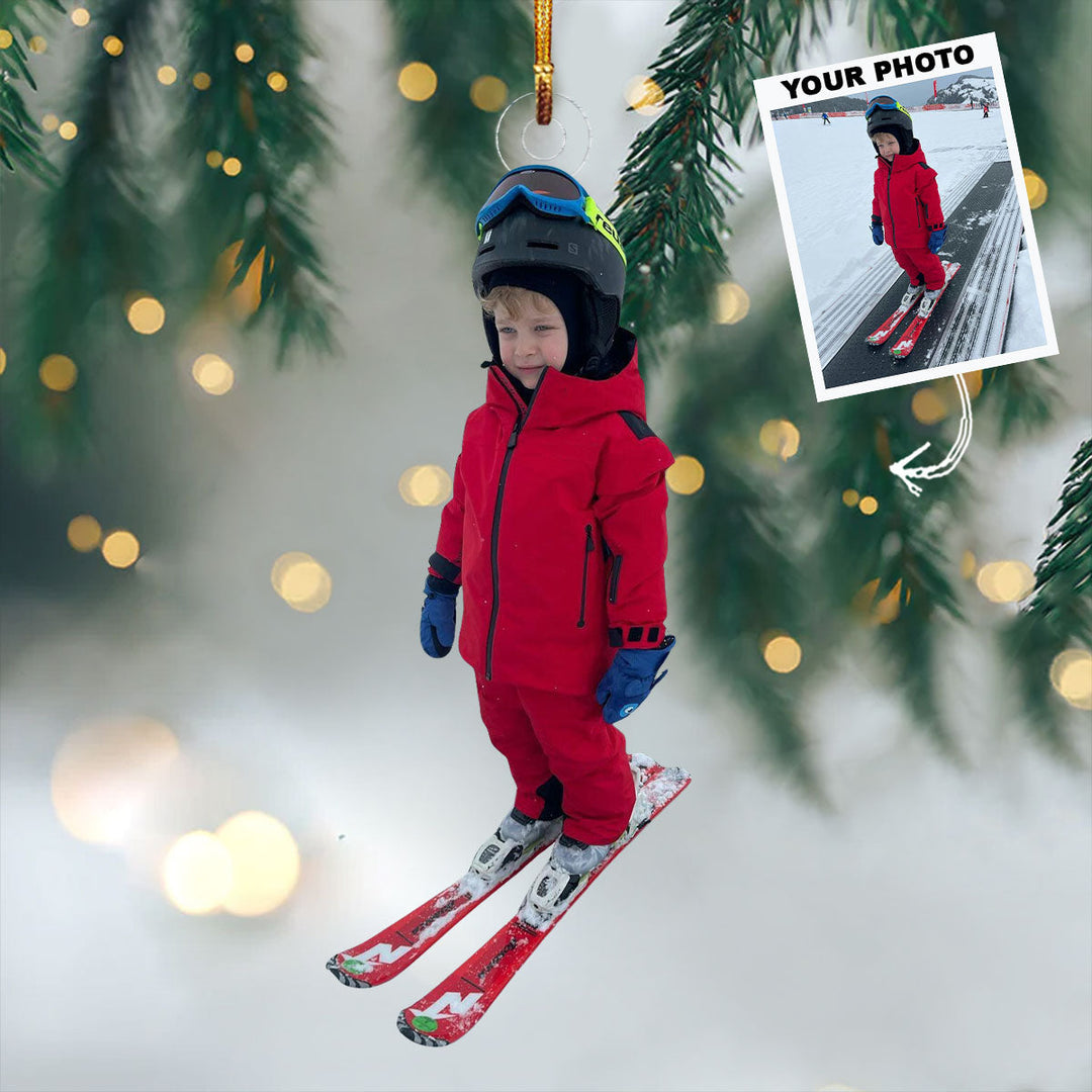 Ski Tracks - Personalized Photo Mica Ornament - Christmas Gift For Skiing Players, Skiing Lovers