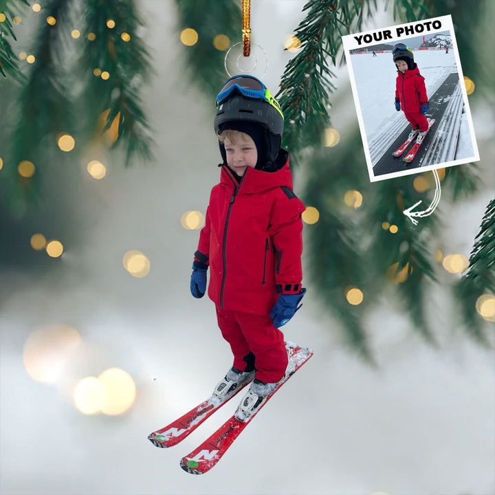 Ski Tracks - Personalized Photo Mica Ornament - Christmas Gift For Skiing Players, Skiing Lovers