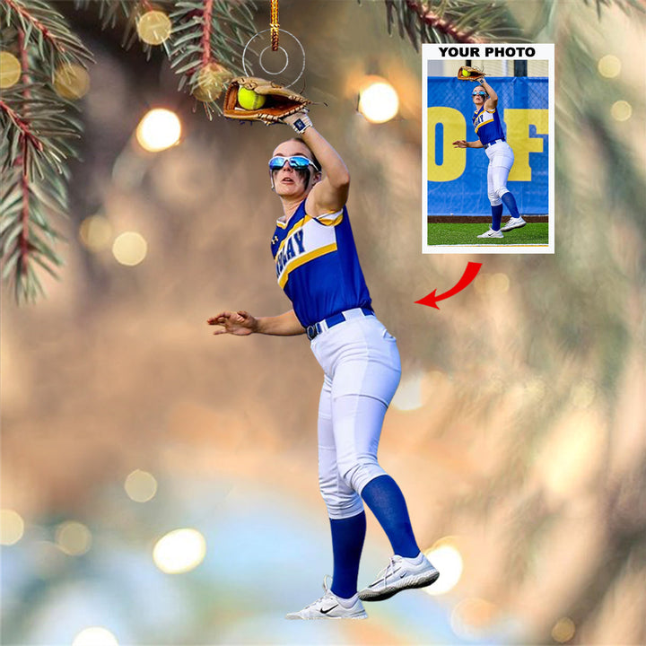 Slugger Star - Personalized Photo Mica Ornament - Christmas Gift For Softball Lovers, Softball Players