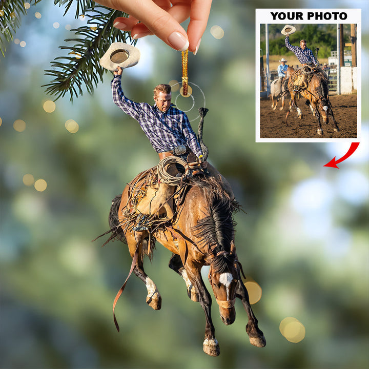 Saddle Rodeo King - Personalized Photo Mica Ornament - Christmas Gift For Rodeo Lovers
