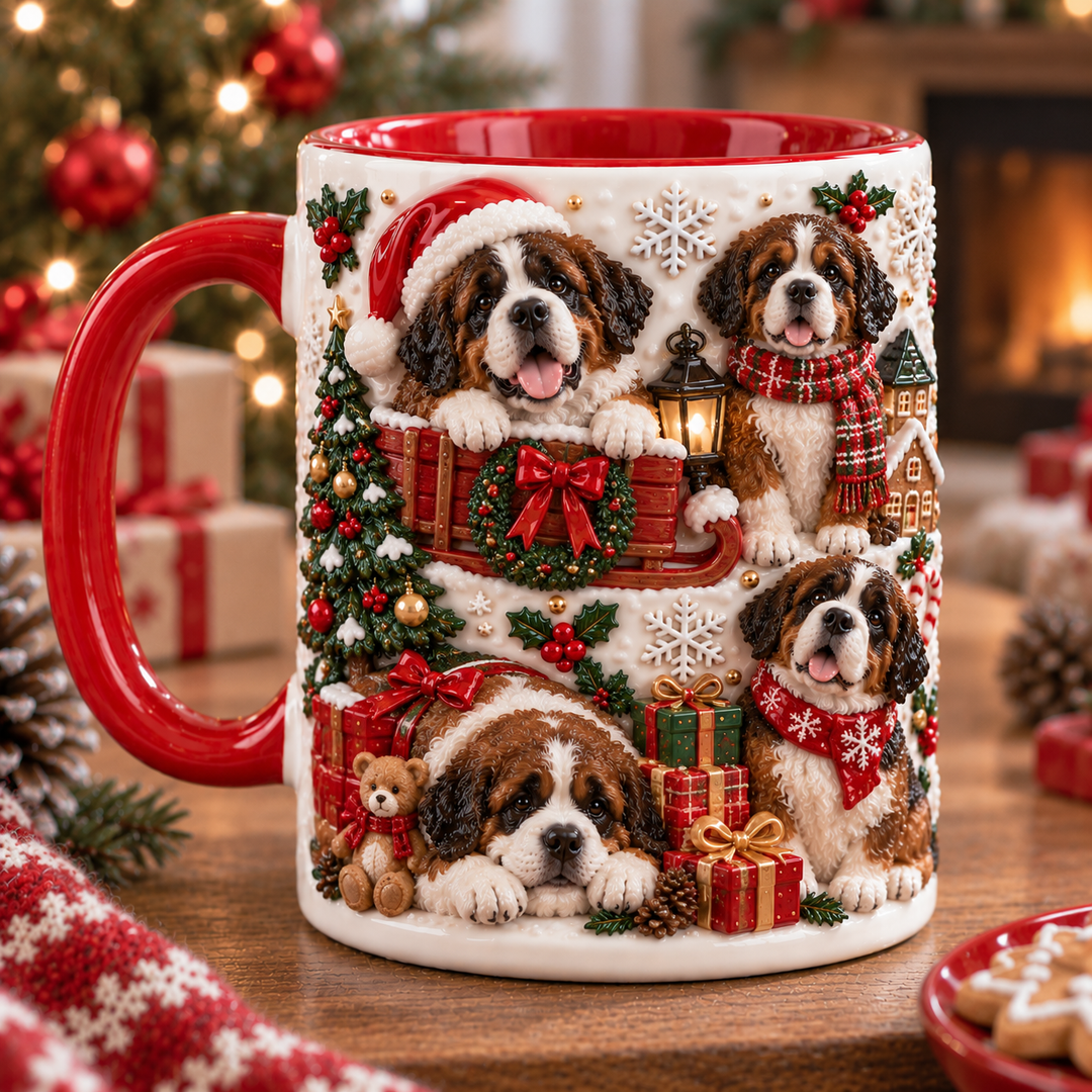 Saint Bernard Christmas 3D Effect Printed Accent Mug NCU0TH070
