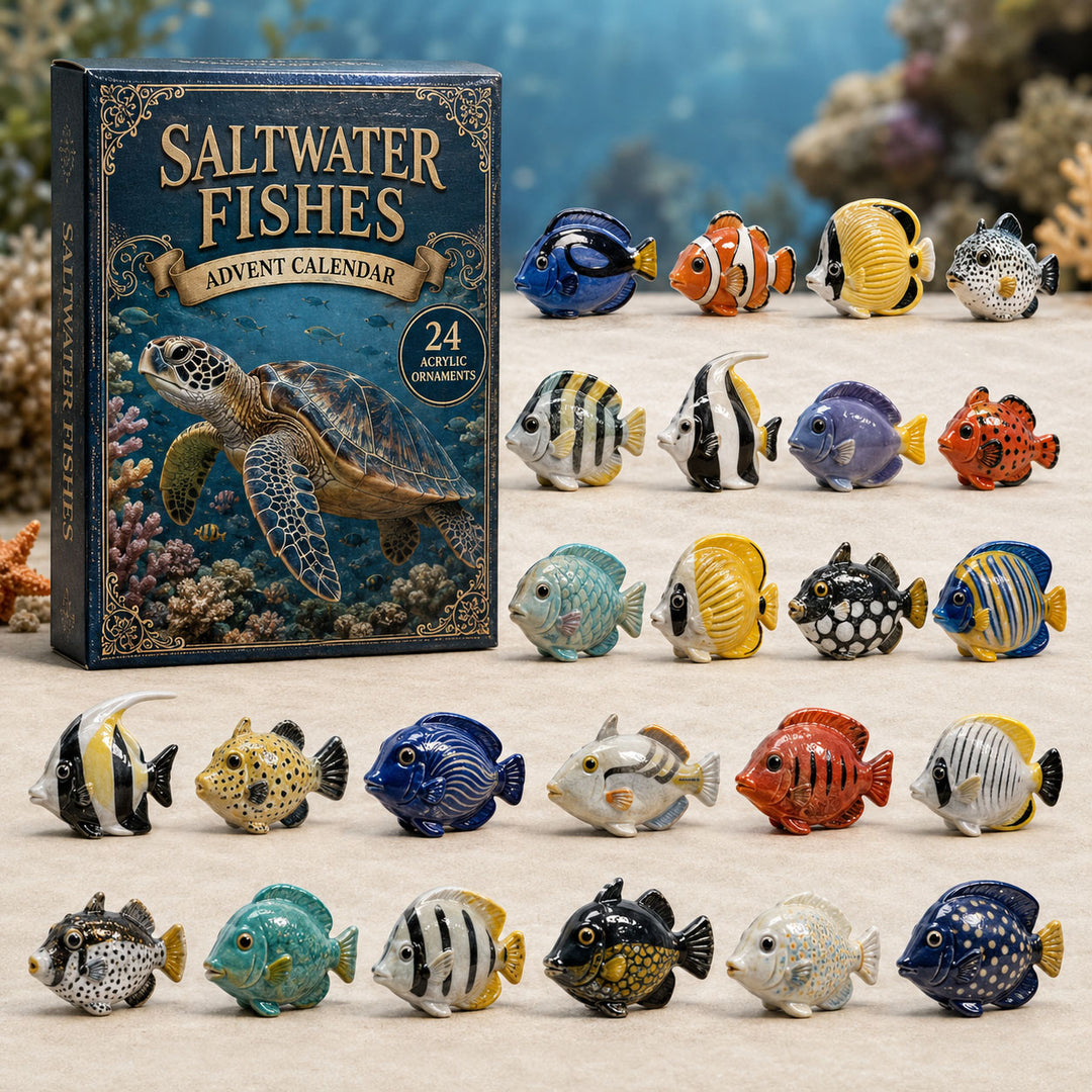 CHRISTMAS KICKOFF 40% OFF - Saltwater Fishes Advent Calendar 2026 - 24-Day Festive Countdown, Acrylic Charms Blind Box - Gift For Fish Lovers