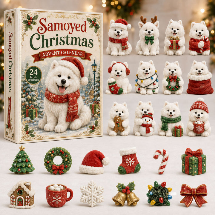 CHRISTMAS KICKOFF 40% OFF - Samoyed Christmas Advent Calendar 2026 - 24-Day Festive Countdown, Acrylic Charms Blind Box - Gift For Samoyed Lovers AC0HA001