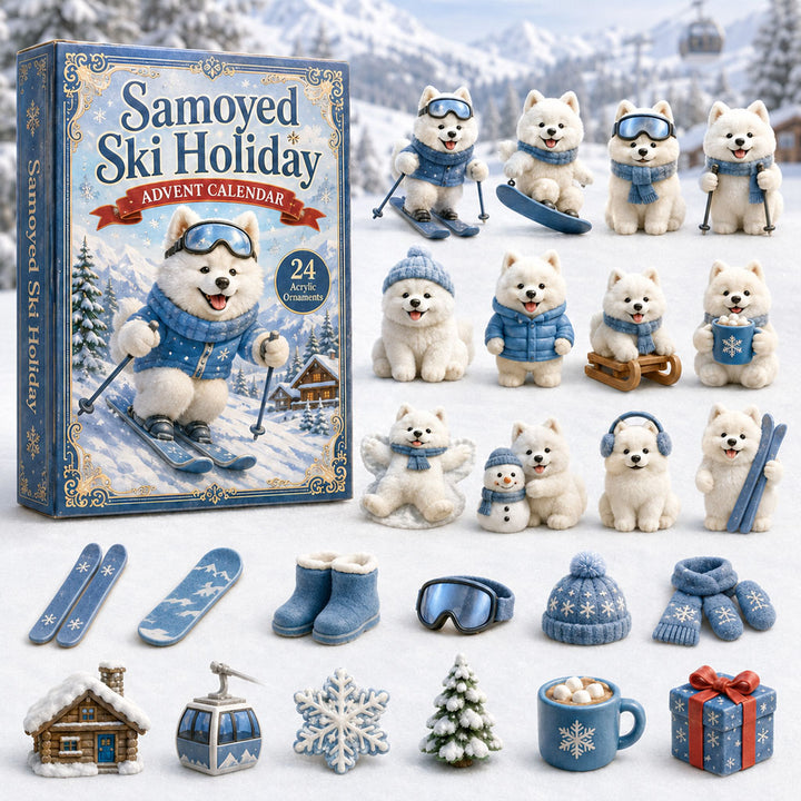 CHRISTMAS KICKOFF 40% OFF - Samoyed Ski Holiday Advent Calendar 2026 - 24-Day Festive Countdown, Acrylic Charms Blind Box - Gift For Samoyed Lovers AC0HA003
