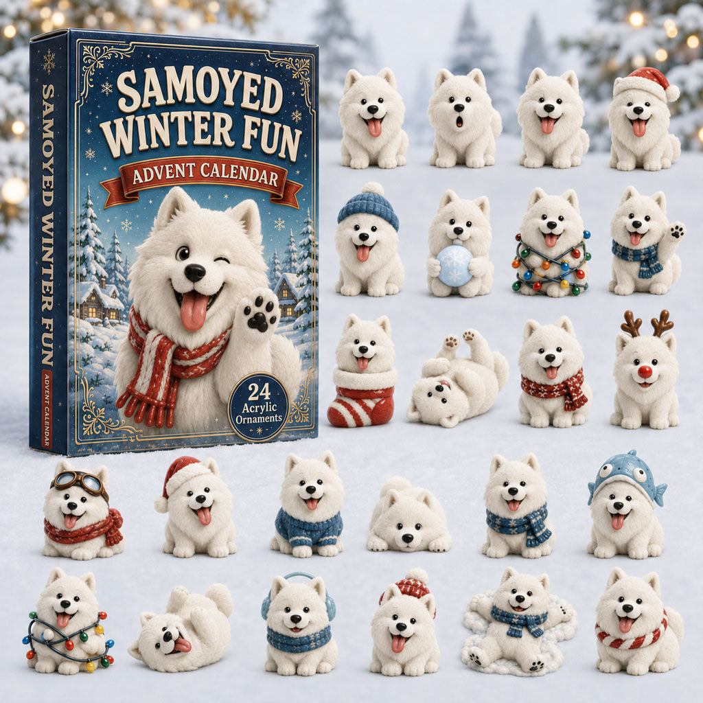 CHRISTMAS KICKOFF 40% OFF - Samoyed Winter Fun Advent Calendar 2026 - 24-Day Festive Countdown, Acrylic Charms Blind Box - Gift For Samoyed Lovers AC0HA005
