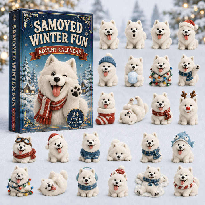 CHRISTMAS KICKOFF 40% OFF - Samoyed Winter Fun Advent Calendar 2026 - 24-Day Festive Countdown, Acrylic Charms Blind Box - Gift For Samoyed Lovers AC0HA005