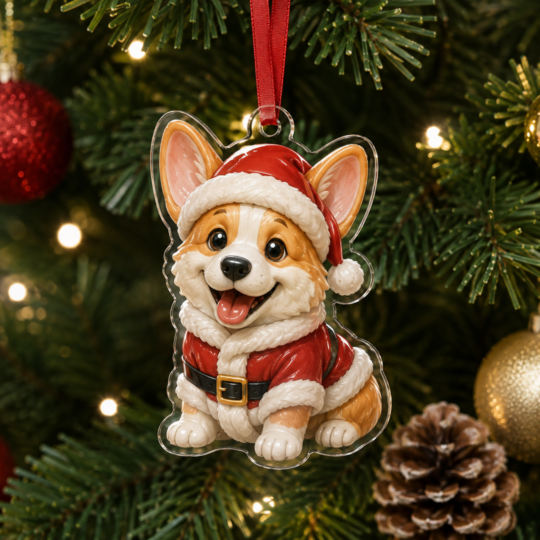 Santa Corgi Mica Ornament NCU0HT008