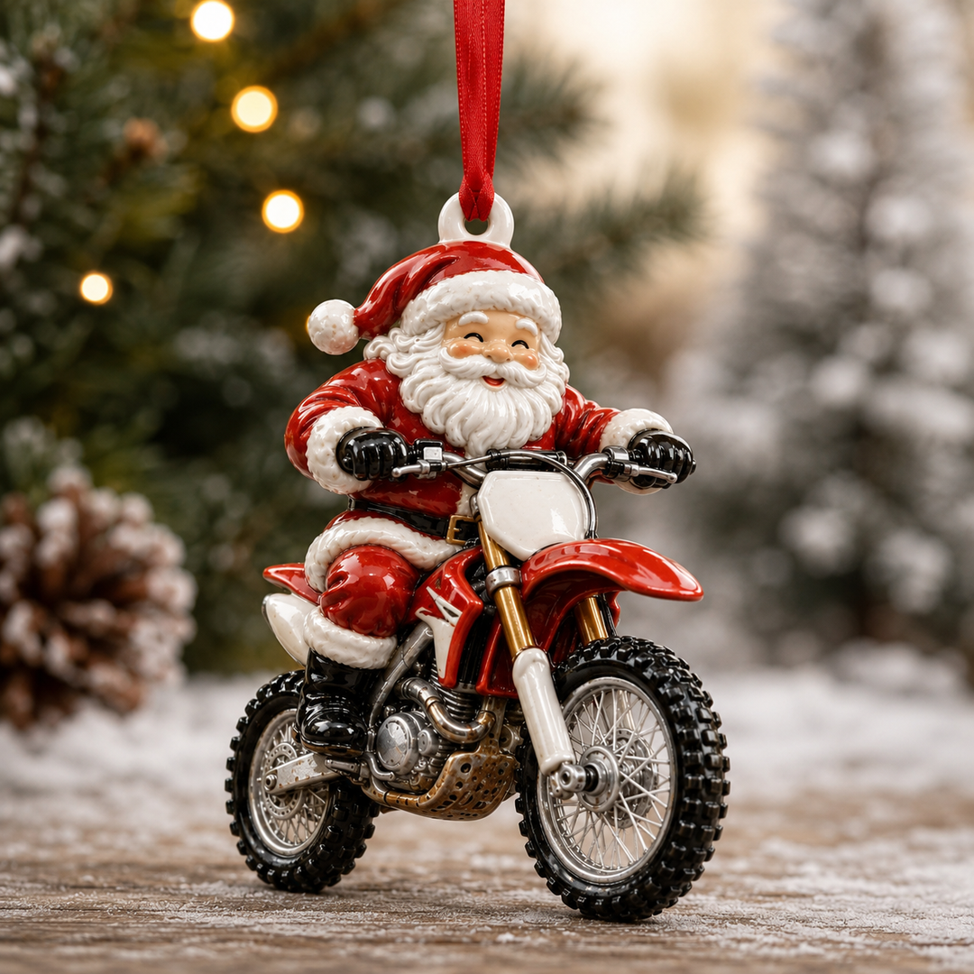 Santa Rides Motorbike Mica Ornament NCU0TM100