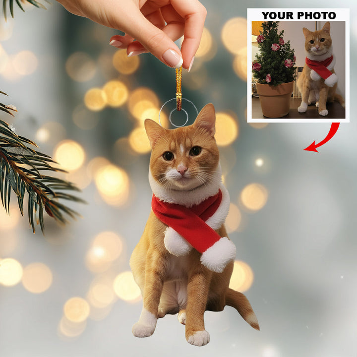 Santa Cat Joy - Personalized Photo Mica Ornament - Christmas Gift For Pet Lovers