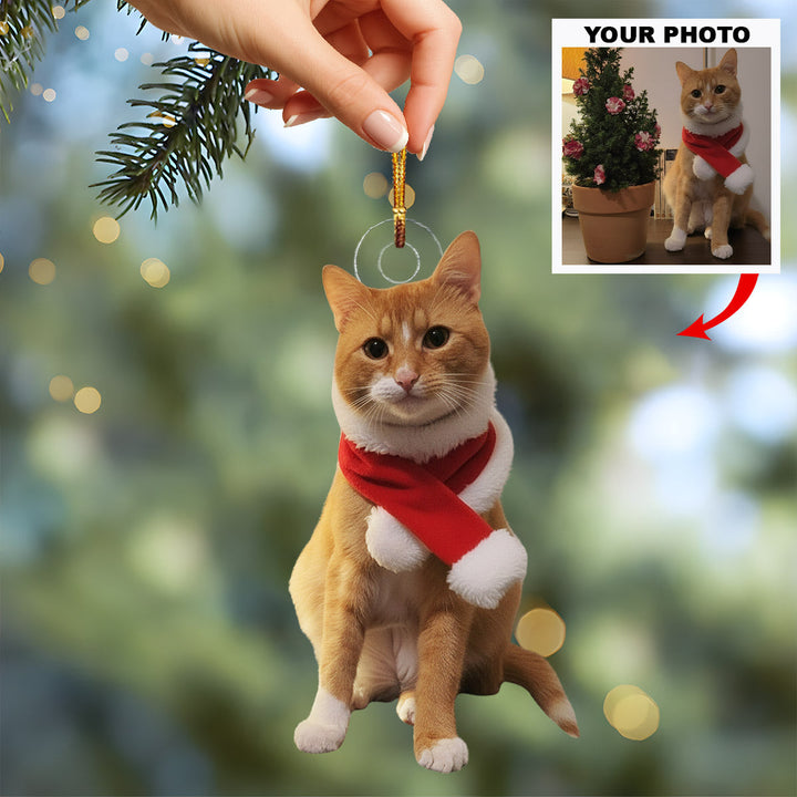 Santa Cat Joy - Personalized Photo Mica Ornament - Christmas Gift For Pet Lovers