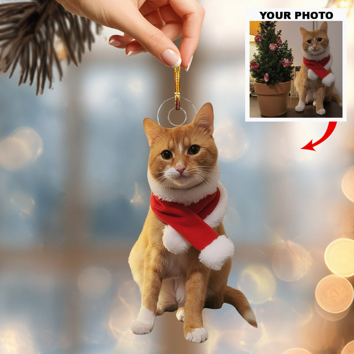 Santa Cat Joy - Personalized Photo Mica Ornament - Christmas Gift For Pet Lovers