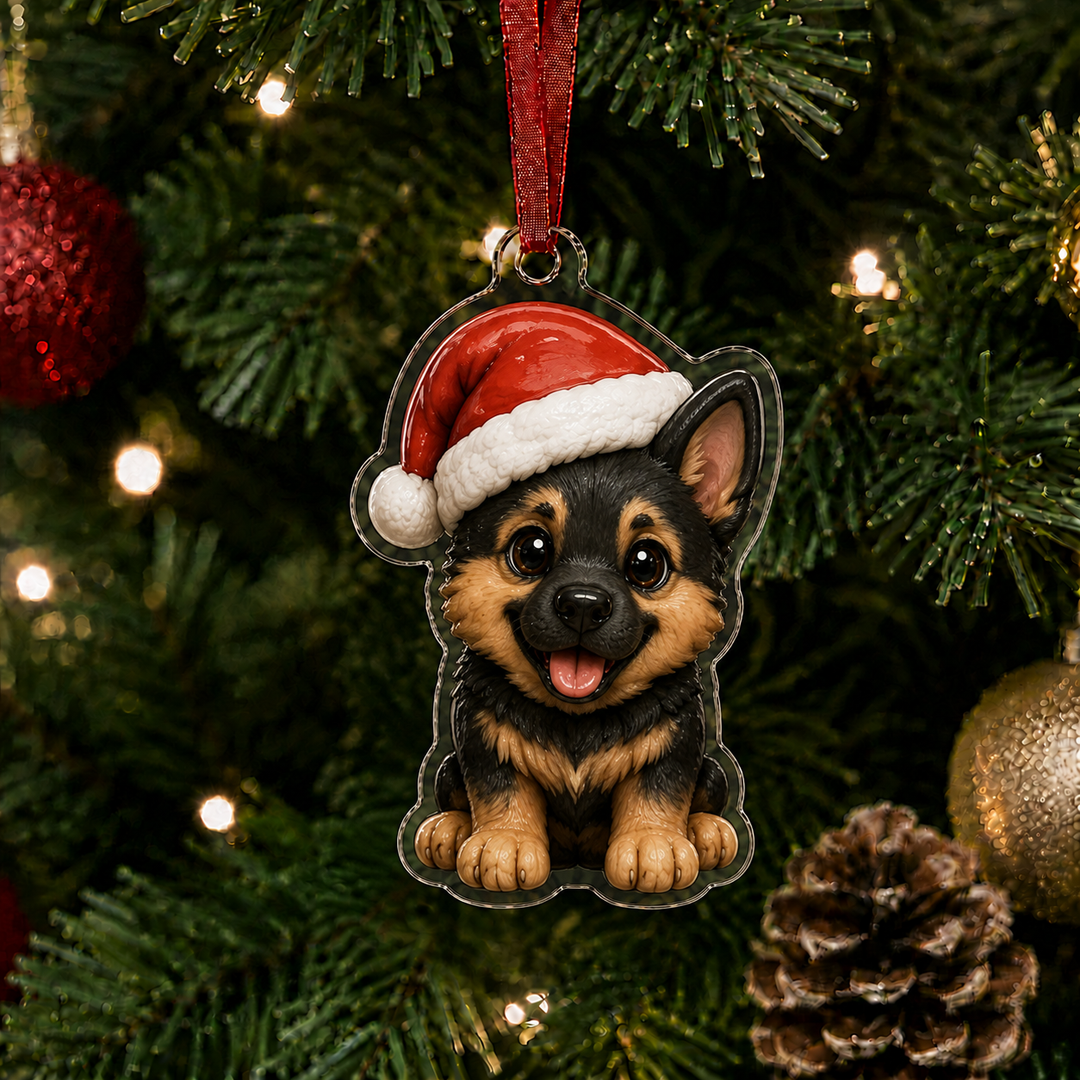 Santa German Shepherd Adorable Mica Ornament NCU0NT021