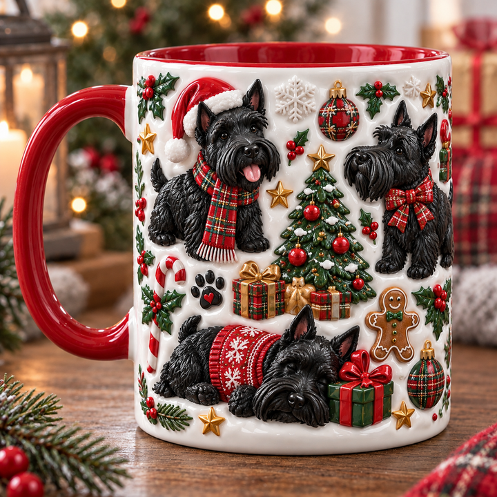 Scottie Terrier Christmas 3D Effect Printed Accent Mug NCU0TH089