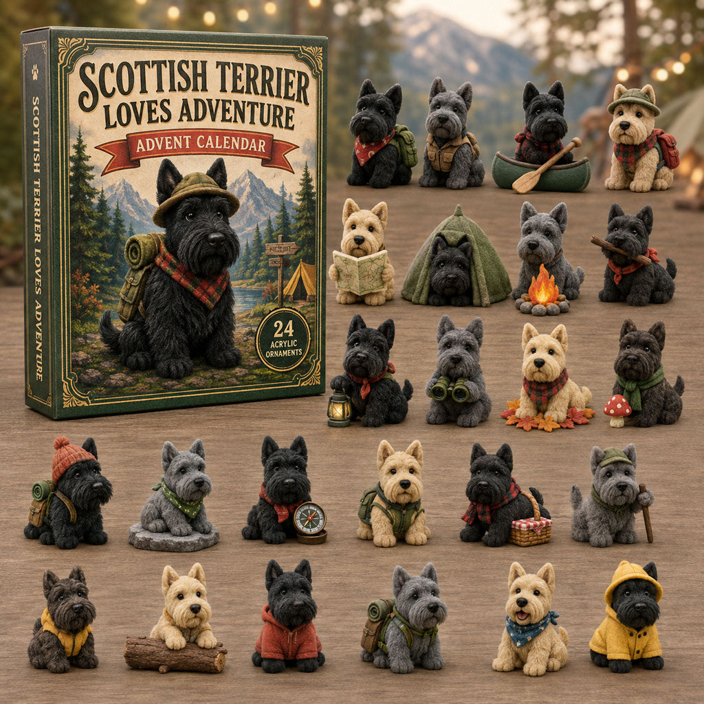 CHRISTMAS KICKOFF 40% OFF - Scottish Terrier Adventure Advent Calendar 2026 - 24-Day Festive Countdown, Acrylic Charms Blind Box - Gift For Dog Lovers AC0TM255