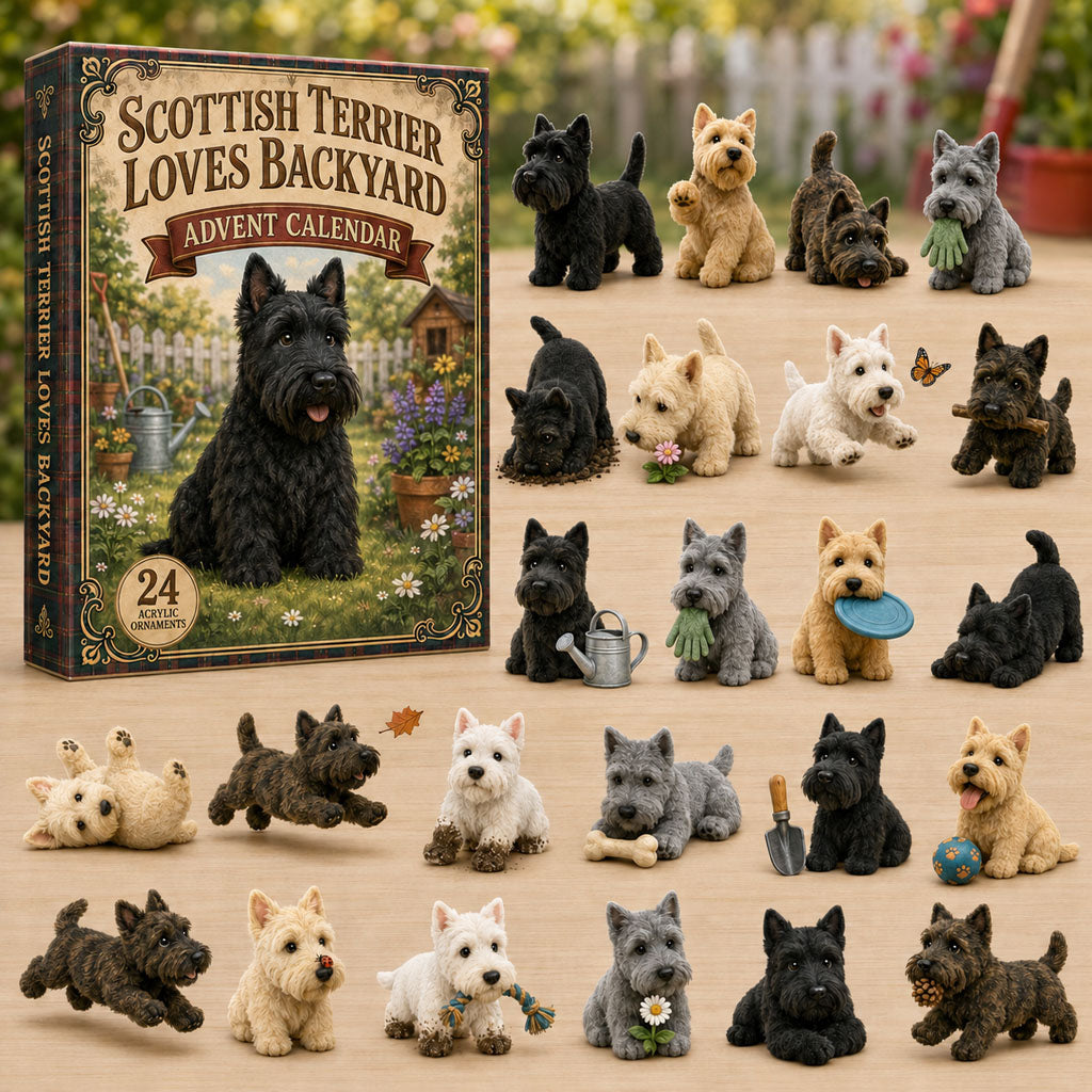 CHRISTMAS KICKOFF 40% OFF - Scottish Terrier Backyard Advent Calendar 2026 - 24-Day Festive Countdown, Acrylic Charms Blind Box - Gift For Dog Lovers AC0TM257