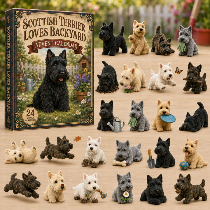 CHRISTMAS KICKOFF 40% OFF - Scottish Terrier Backyard Advent Calendar 2026 - 24-Day Festive Countdown, Acrylic Charms Blind Box - Gift For Dog Lovers AC0TM257