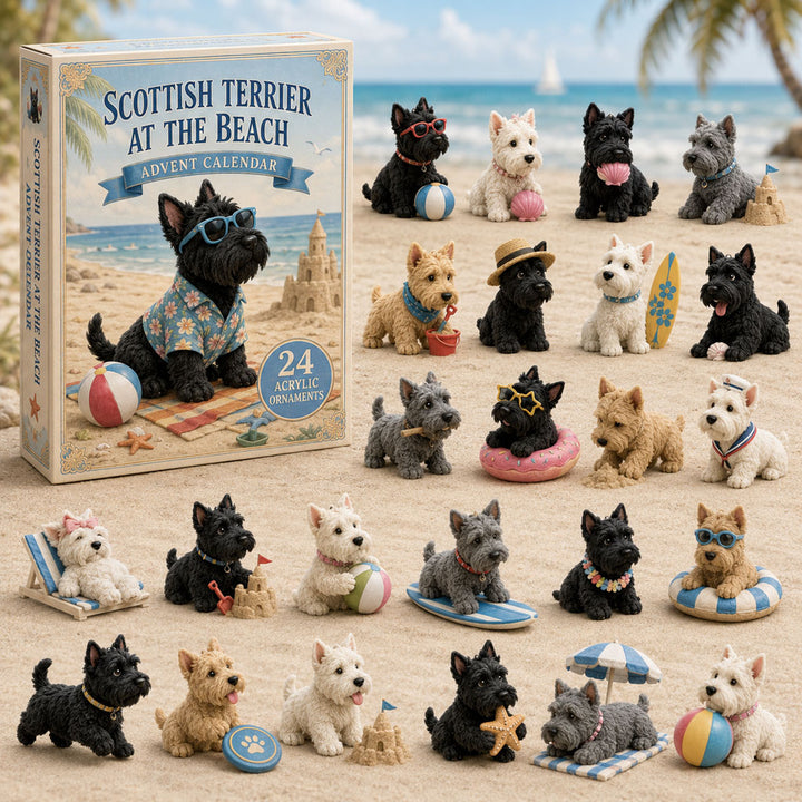 CHRISTMAS KICKOFF 40% OFF - Scottish Terrier Beach Advent Calendar 2026 - 24-Day Festive Countdown, Acrylic Charms Blind Box - Gift For Dog Lovers AC0TM259