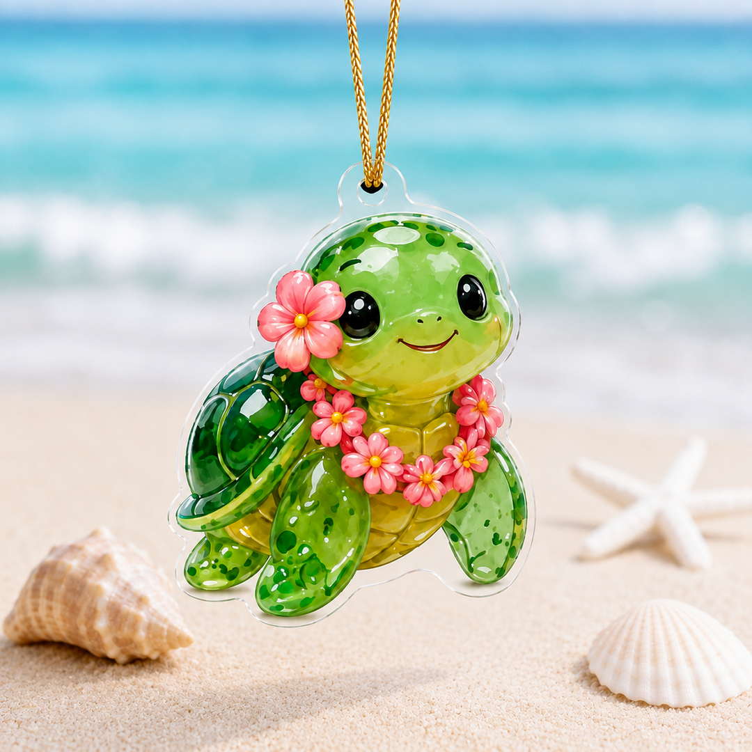 Sea Turtle Flower Adorable Mica Ornament NCU0HA005