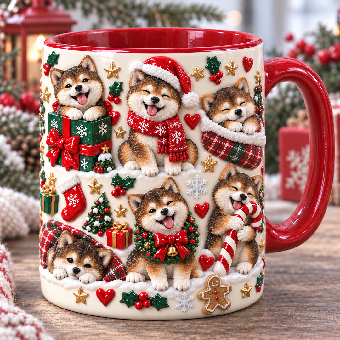 Sesame Shiba Inu Silly Moment Christmas 3D Effect Printed Accent Mug NCU0HA108