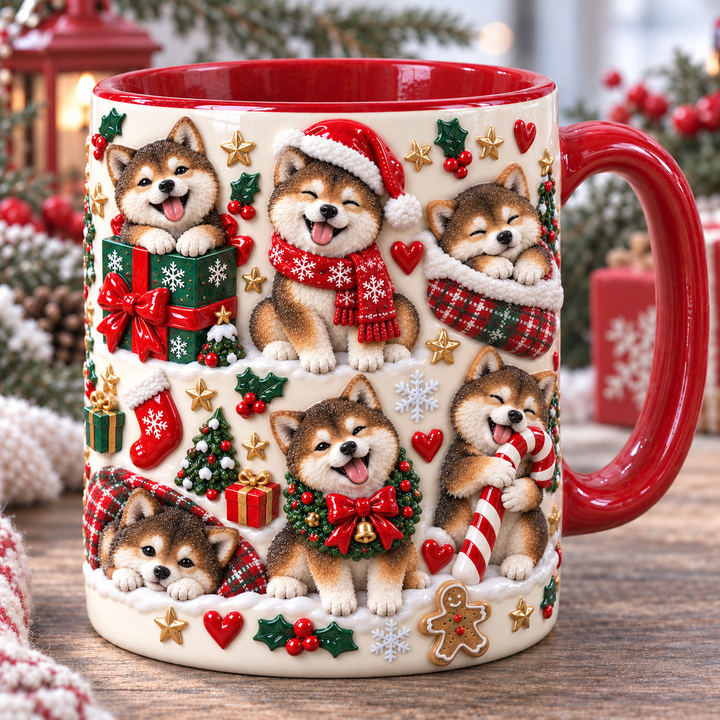 Sesame Shiba Inu Silly Moment Christmas 3D Effect Printed Accent Mug NCU0HA108