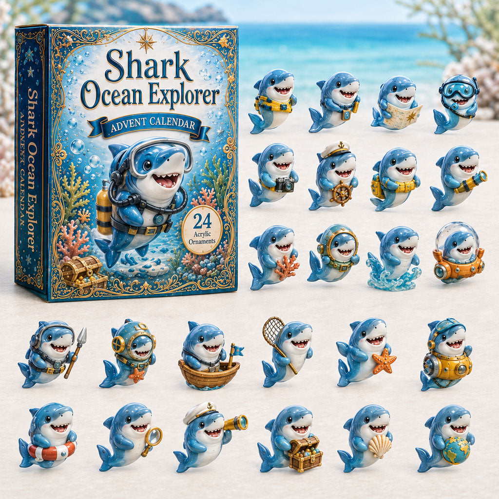 CHRISTMAS KICKOFF 40% OFF - Shark Ocean Explorer Advent Calendar 2026 - 24-Day Festive Countdown, Acrylic Charms Blind Box - Gift For Shark Lovers AC0HA036