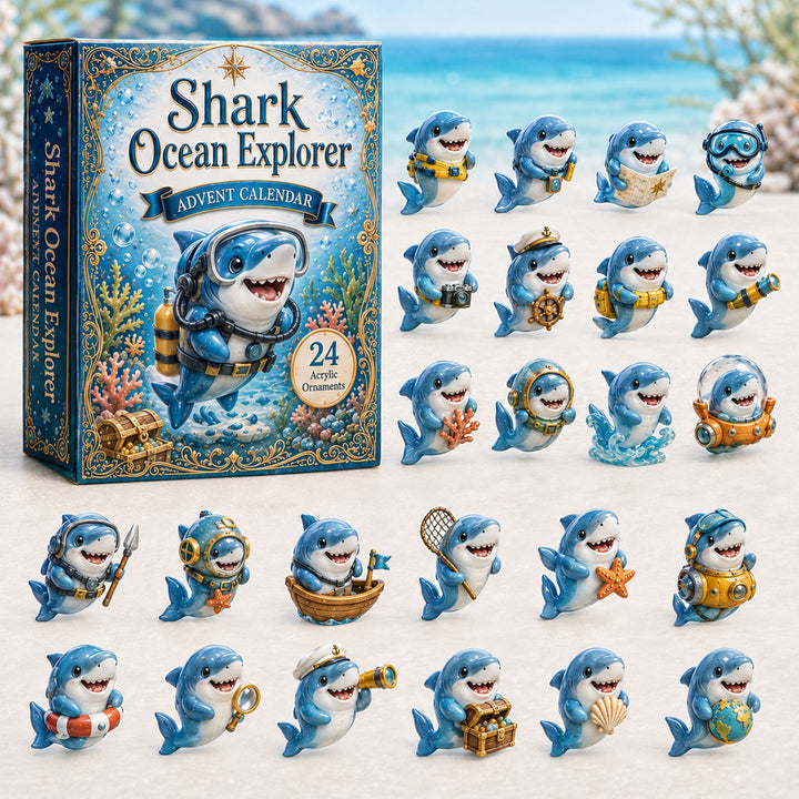 CHRISTMAS KICKOFF 40% OFF - Shark Ocean Explorer Advent Calendar 2026 - 24-Day Festive Countdown, Acrylic Charms Blind Box - Gift For Shark Lovers AC0HA036