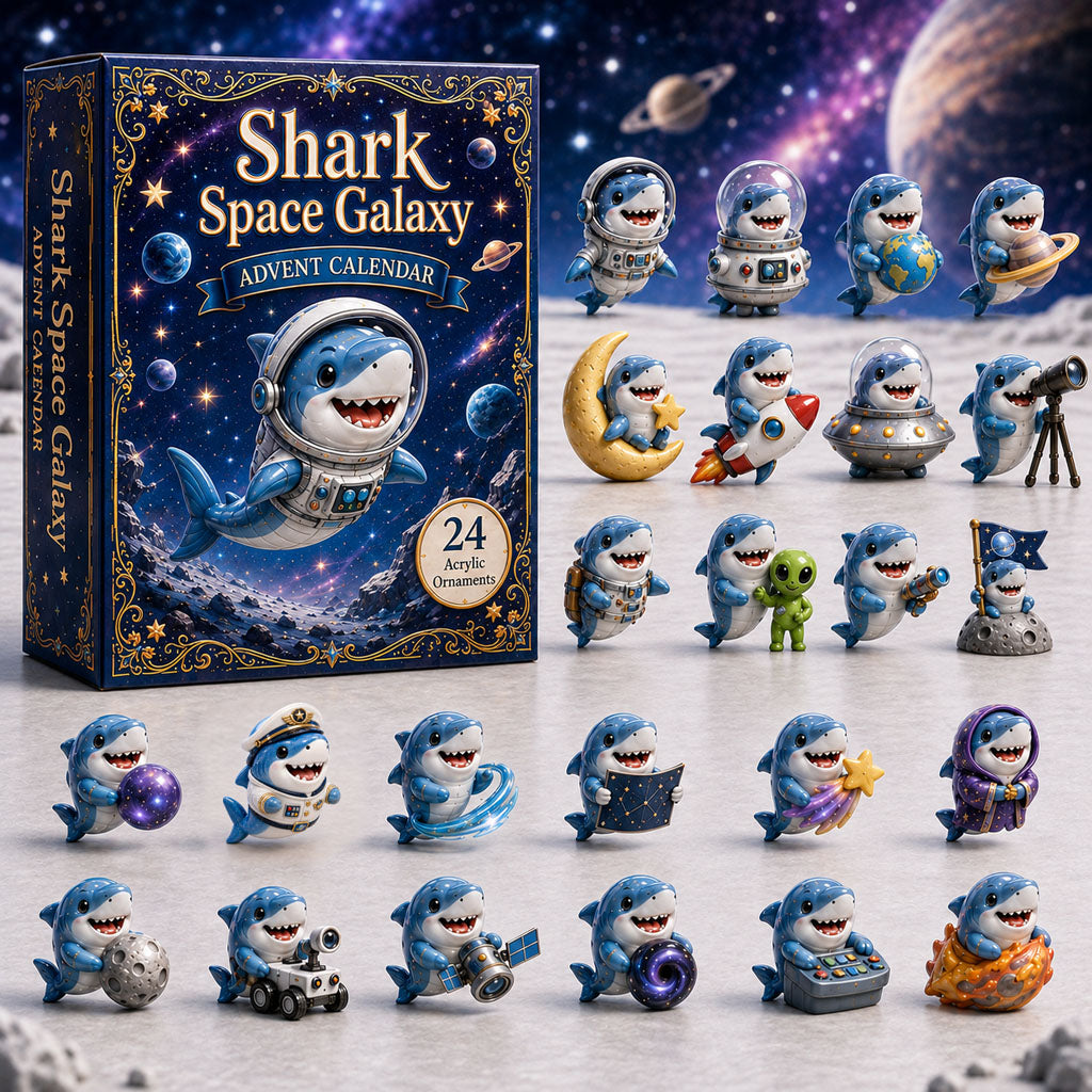 CHRISTMAS KICKOFF 40% OFF - Shark Space Galaxy Advent Calendar 2026 - 24-Day Festive Countdown, Acrylic Charms Blind Box - Gift For Shark Lovers AC0HA038