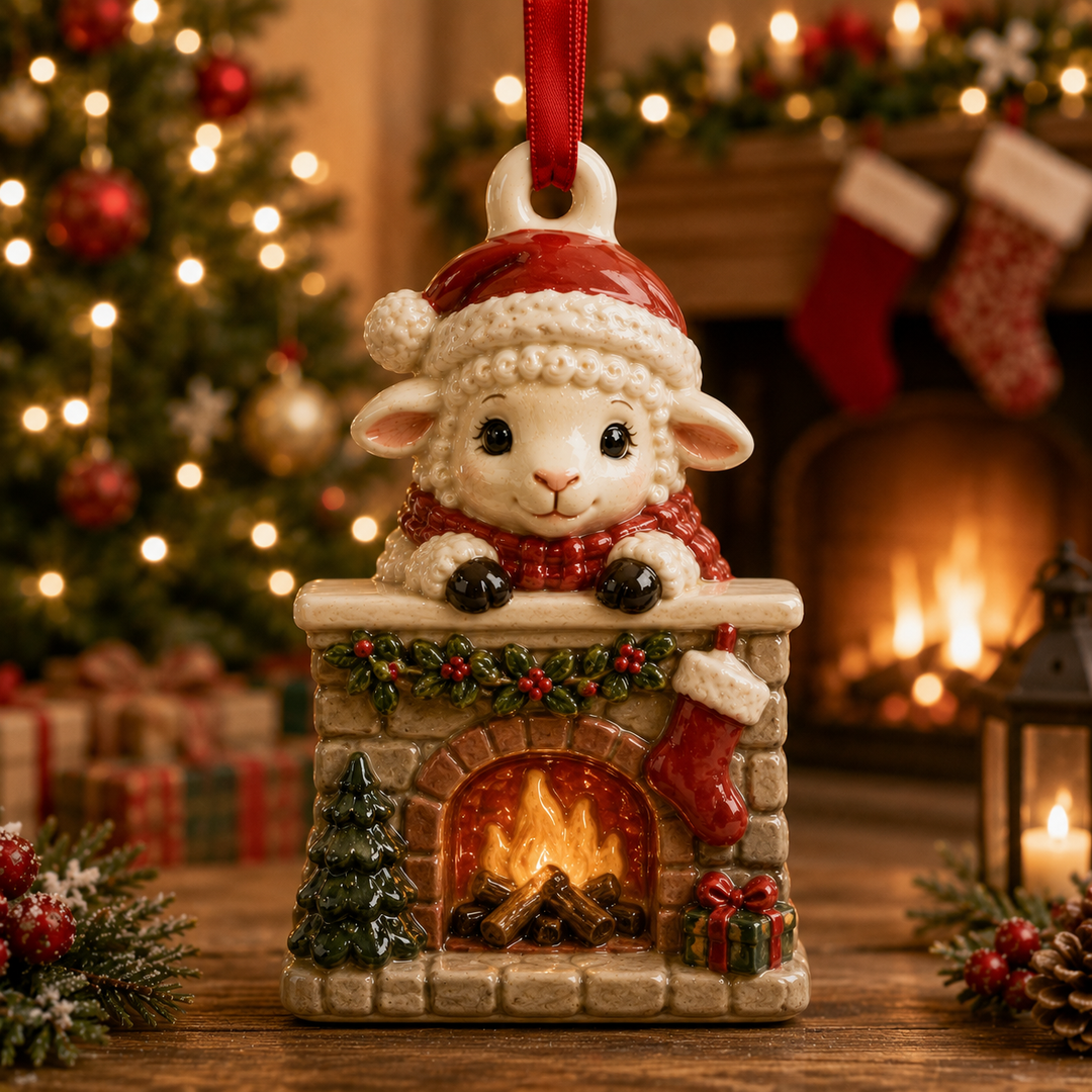Sheep On Fireplace Mica Ornament NCU0TM064