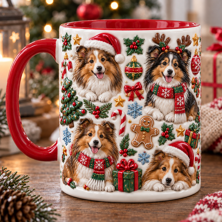 Sheltie Christmas 3D Effect Printed Accent Mug NCUTH0107