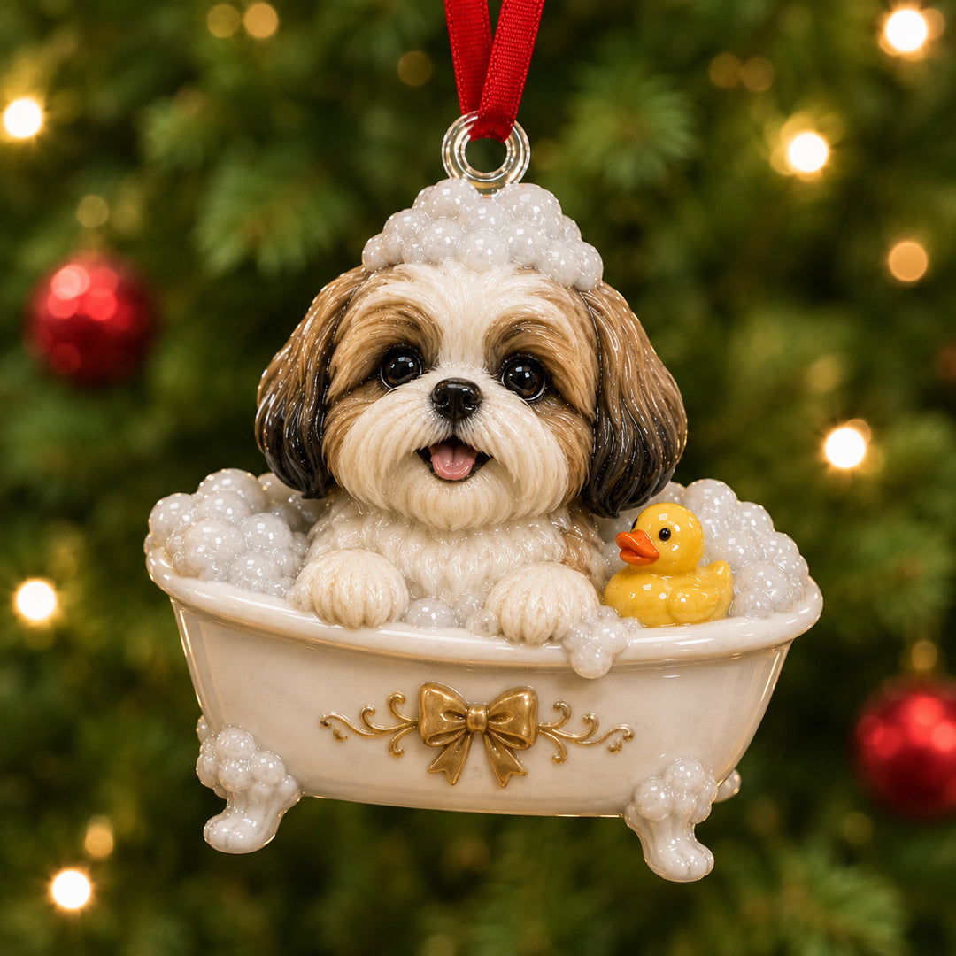 Shih Tzu Bath Mica Ornament NCU0HT098