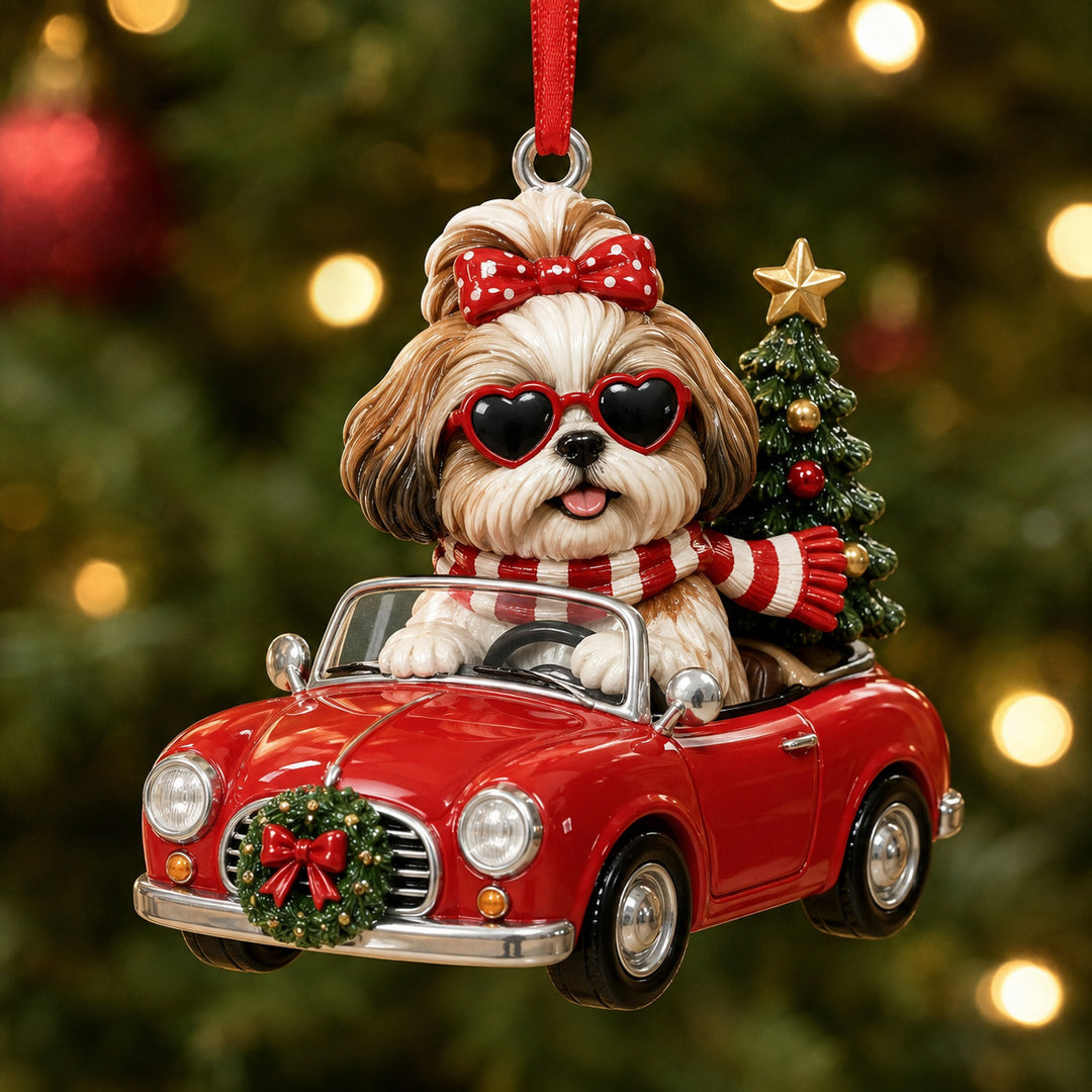 Shih Tzu Xmas Ride Mica Ornament NCU0HT099