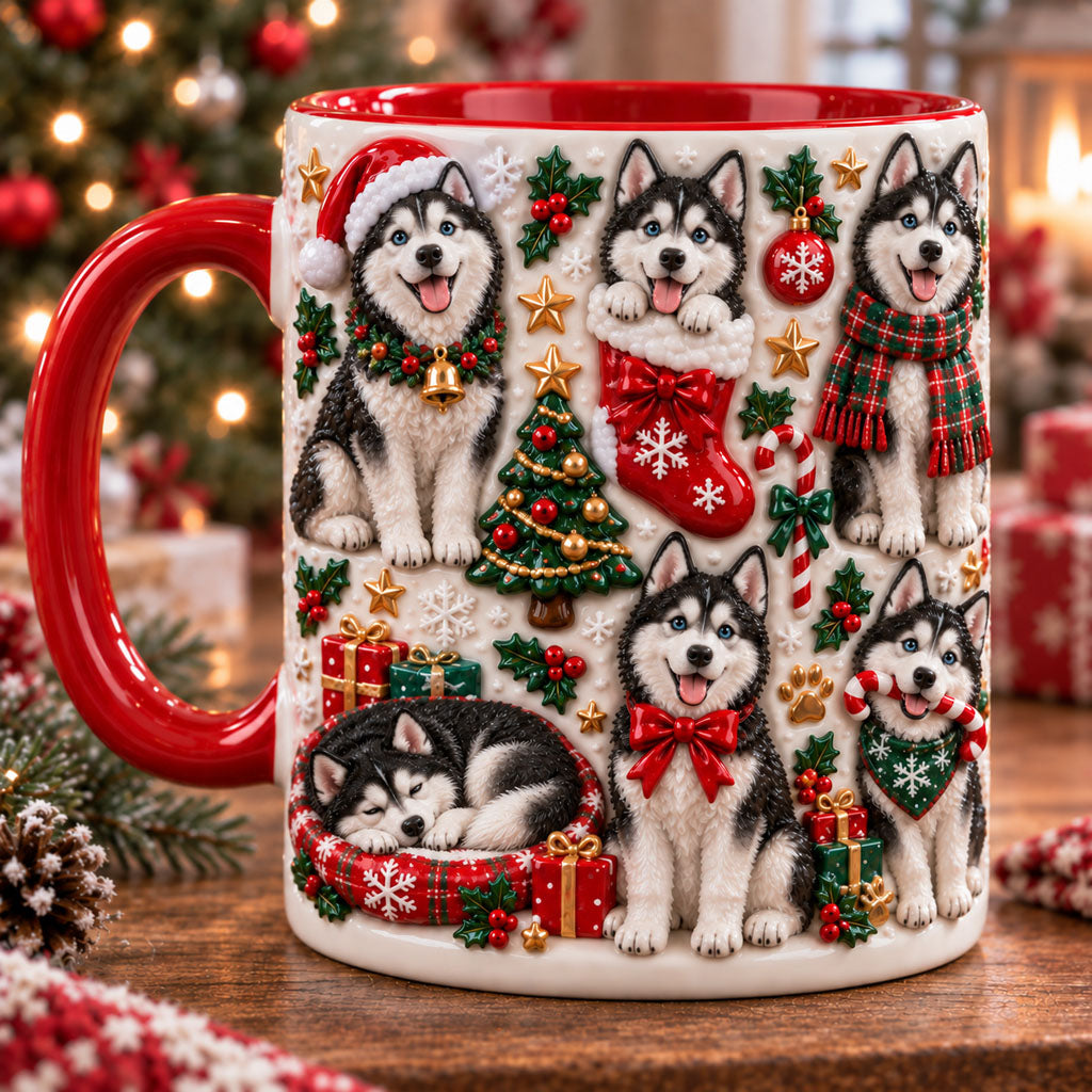 Siberian Husky Christmas 3D Effect Printed Accent Mug NCU0NT135