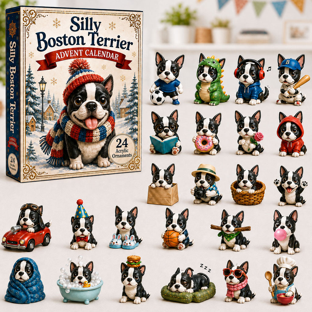 CHRISTMAS KICKOFF 40% OFF - Silly Boston Terrier Advent Calendar 2026 - 24-Day Festive Countdown, Acrylic Charms Blind Box - Gift For Boston Terrier Lovers AC0NT019