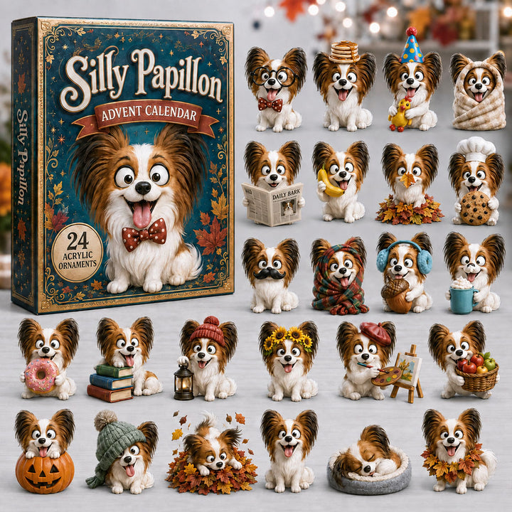 CHRISTMAS KICKOFF 40% OFF - Silly Papillon Advent Calendar 2026 - 24-Day Festive Countdown, Acrylic Charms Blind Box - Gift For Papillon Lovers AC0NT024