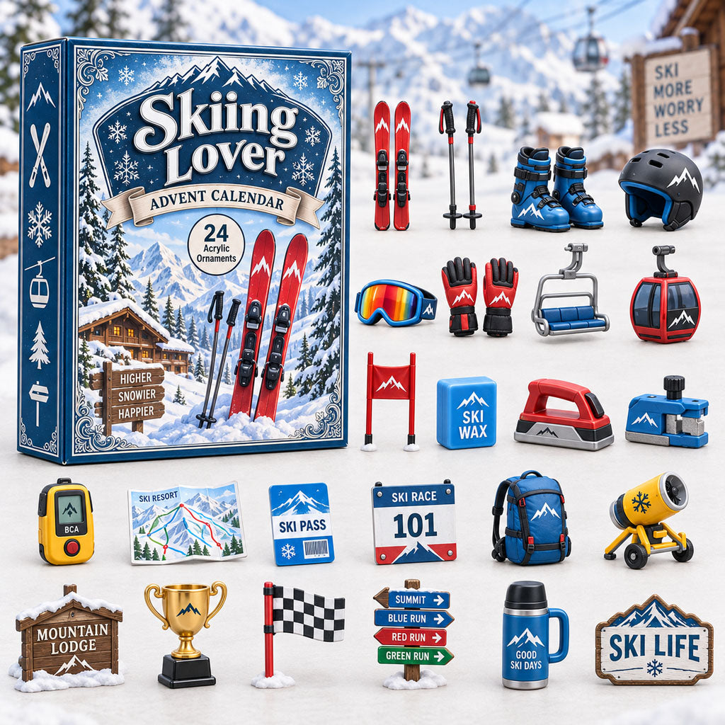 CHRISTMAS KICKOFF 40% OFF - Skiing Lover Advent Calendar 2026 - 24-Day Festive Countdown, Acrylic Charms Blind Box - Gift For Outdoor Hobby Lovers AC0HA265