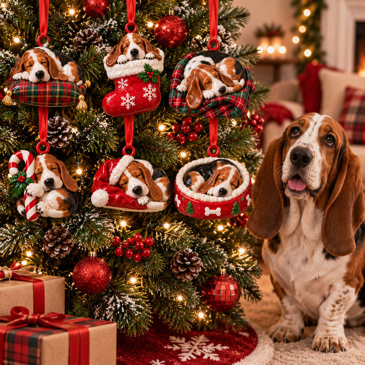 Sleepy Basset Hound Acrylic Ornament Gift Set NCU0HT194