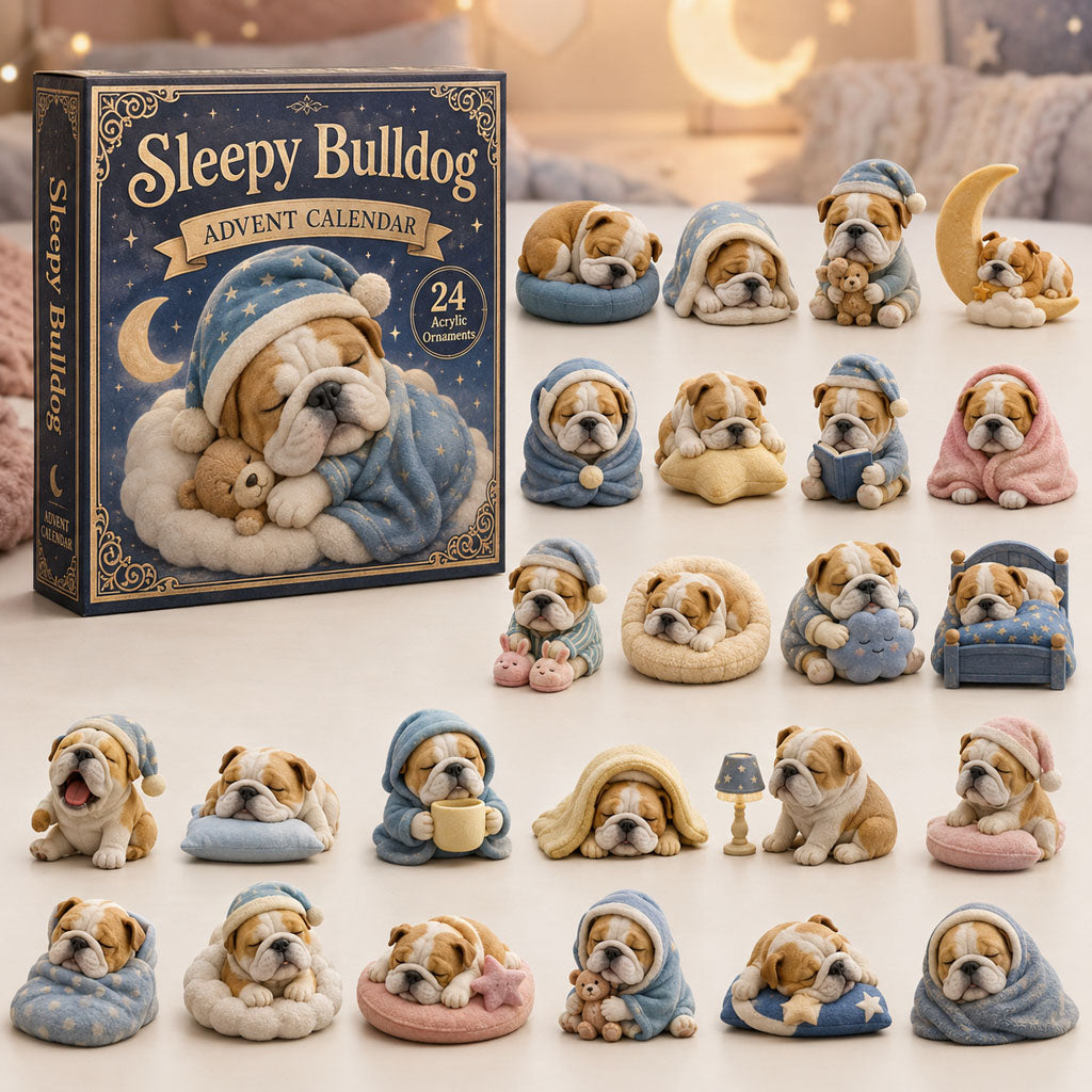 CHRISTMAS KICKOFF 40% OFF - Sleepy Bulldog Advent Calendar 2026 - 24-Day Festive Countdown, Acrylic Charms Blind Box - Gift For Bulldog Lovers AC0TH089
