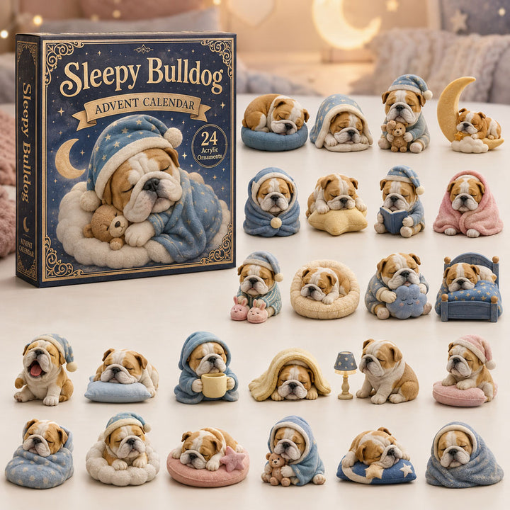 CHRISTMAS KICKOFF 40% OFF - Sleepy Bulldog Advent Calendar 2026 - 24-Day Festive Countdown, Acrylic Charms Blind Box - Gift For Bulldog Lovers AC0TH089